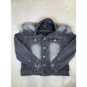 Decree Men's XXL Black Denim Jean Trucker Jacket Faded thick stitch grunge